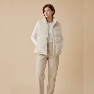 Vintage Athleta Goose Down Quilted Faux Fur Puffer Vest Oat Ivory Large